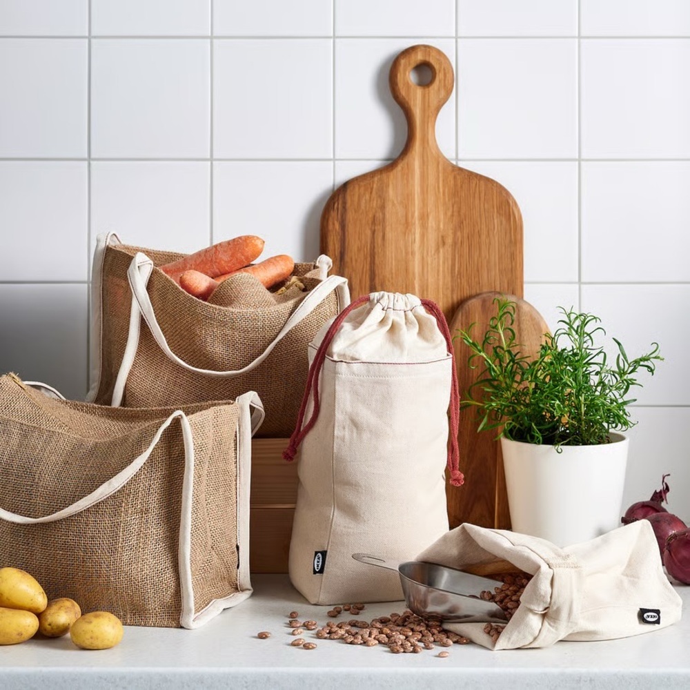 2 PACK Jute Storage Bags with Handles Set of 2 Food Storage Bag IKEA GULLRISMOTT